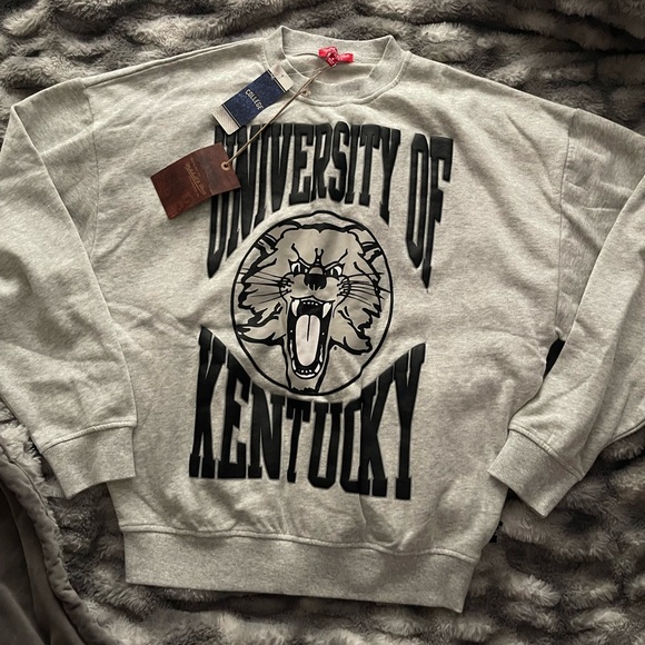 Women's Mitchell & Ness Heather Gray Kentucky Wildcats Logo Pullover Sweatshirt - Picture 3 of 9